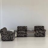 Modular 70s sofa, reupholstered, with integrated table modules, sculptural