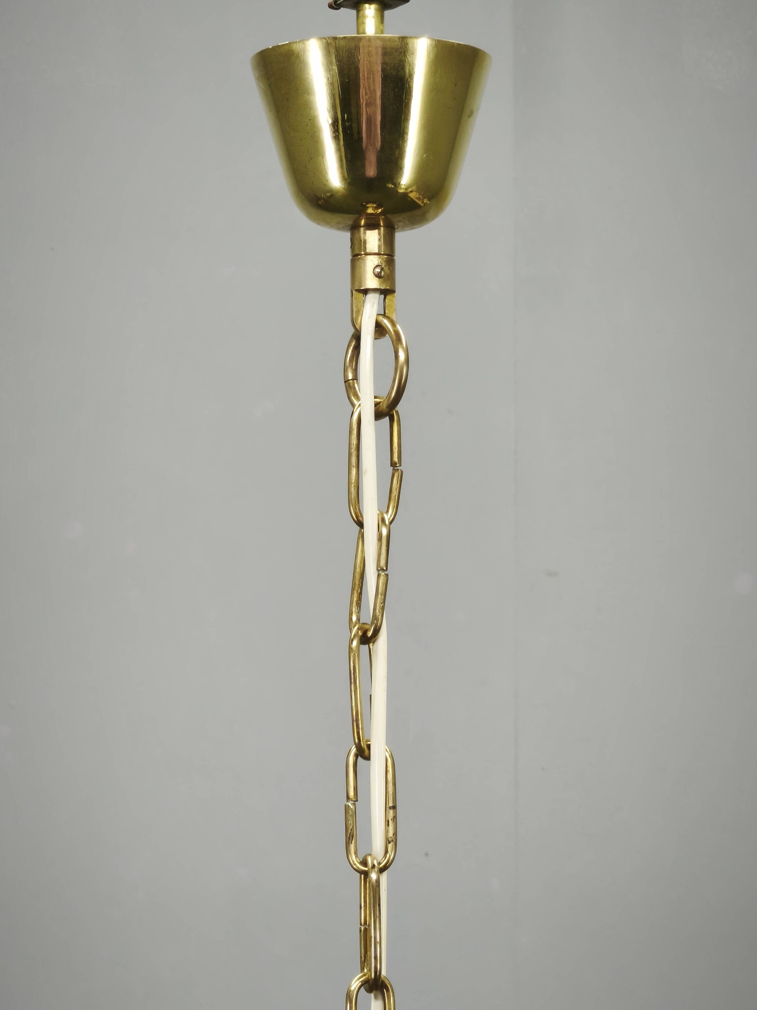 1970s Czech Smoked Glass Globe and Brass Pendant Light