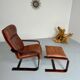 Yngve Ekström 70 Scandinavian design armchair with leather and wood ottoman