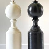 2 large black and white turned wood vintage lamp bases.