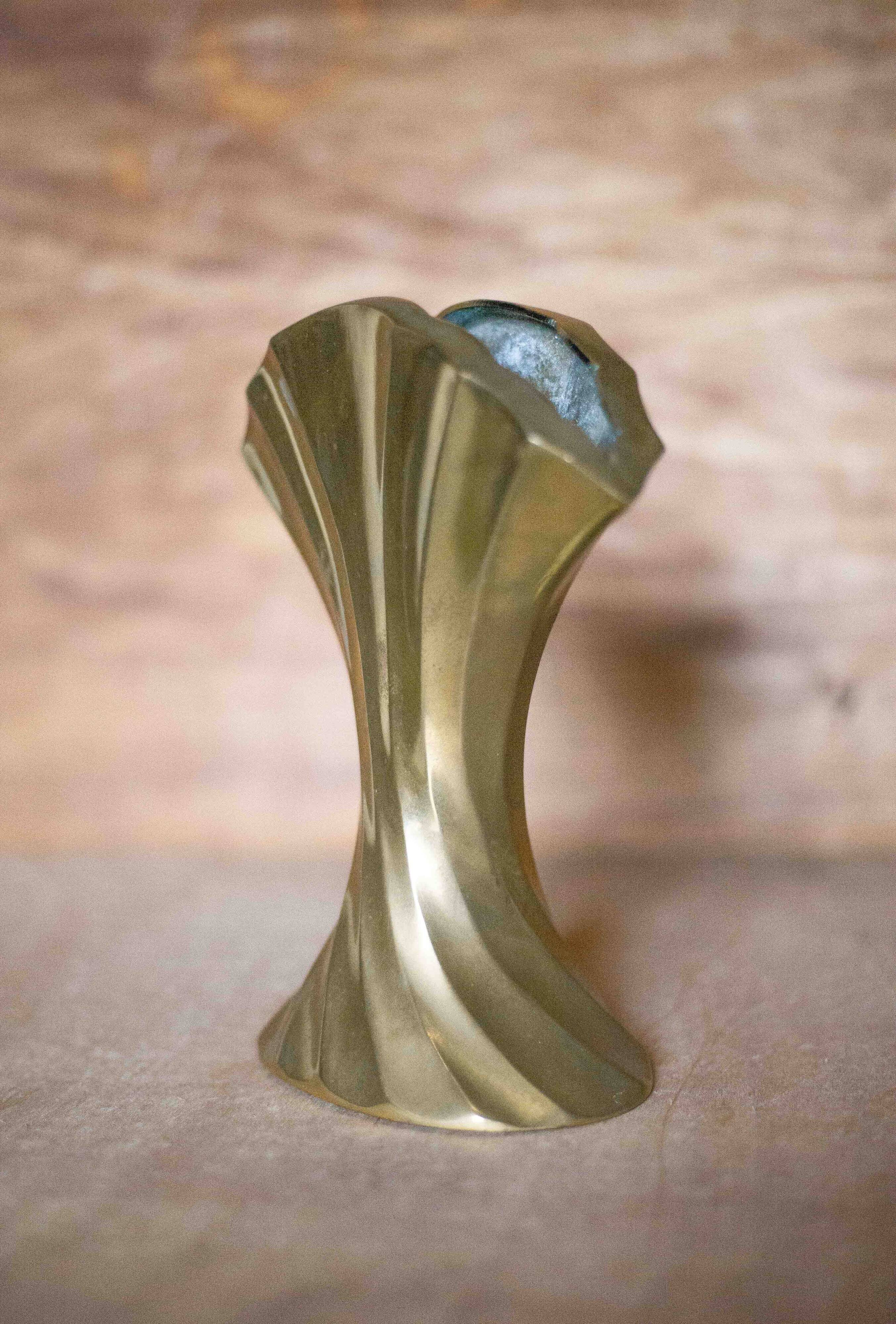 Vintage flared brass vase, sculptural vase, brutalist vase, fan vase, made in Germany