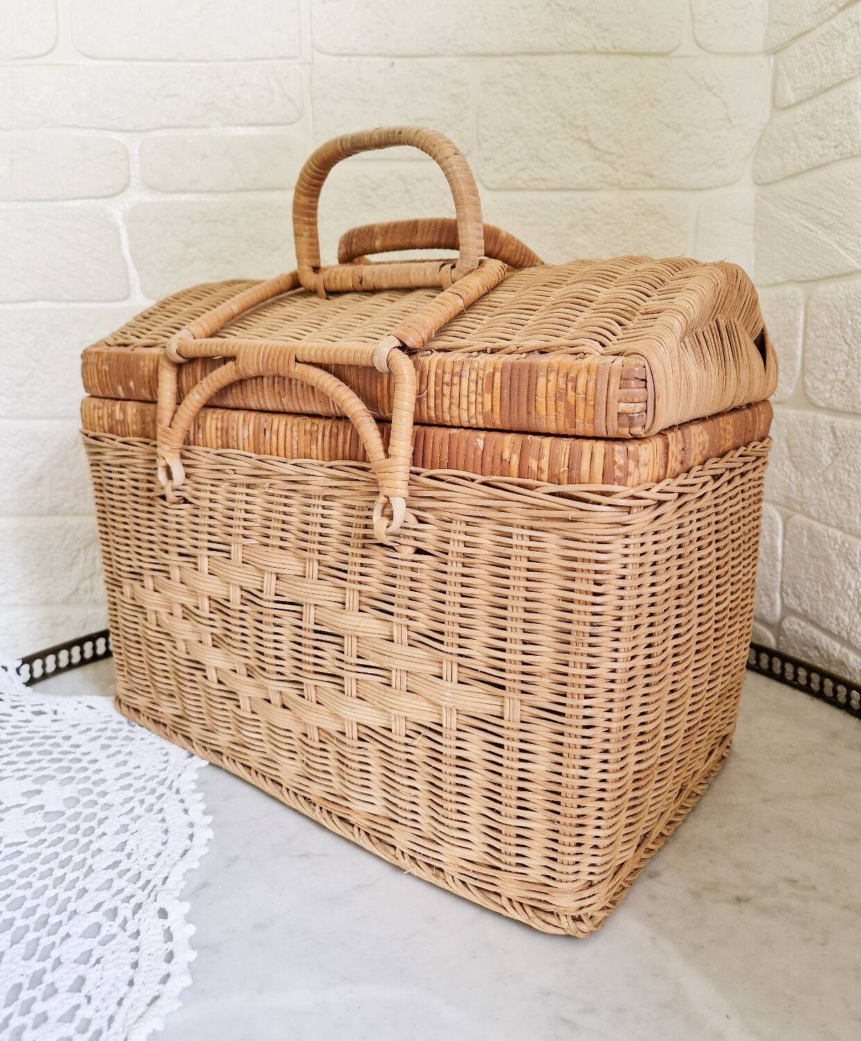 Large vintage woven wicker basket