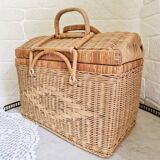 Large vintage woven wicker basket