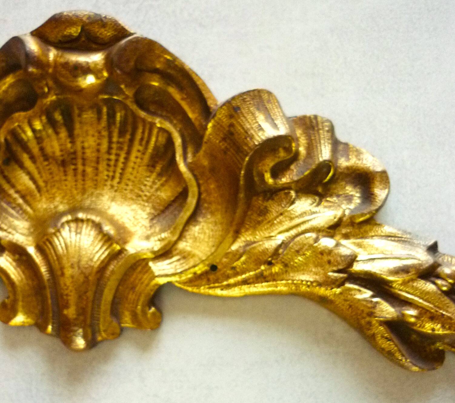 Antique gilt bronze pediment, furniture decoration, mirror, signed JF