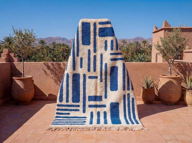 Tapis en laine pure fait main traditionnelle artisanale taille 150 x 250 cm