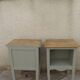 Pair of restored antique bedside tables painted in verdigris.