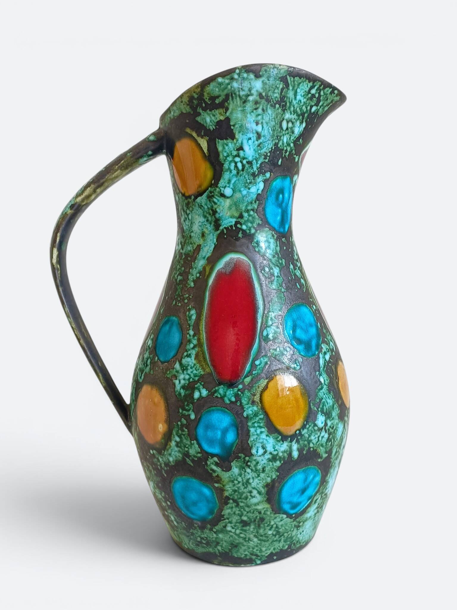 French Mid-Century Studio Pottery Pitcher/ Vase, Hand-Decorated, C. 1960