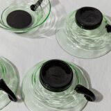 5 Vintage Murano Glass Drinking Glasses in Green and Black Uranium Glass – 1940s Italian Retro Tea & Cocktail Glasses