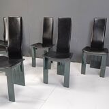 Set of 6 Italian leather and green lacquer dining chairs, 1980s