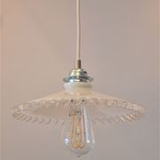 White scalloped opaline hanging and chrome metal sleeve