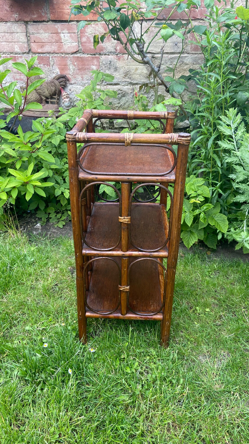 Bedside table, end table, vintage rattan shelf