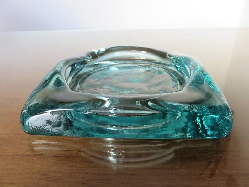 Saint Gobain ashtray in sky blue transparent glass 70s