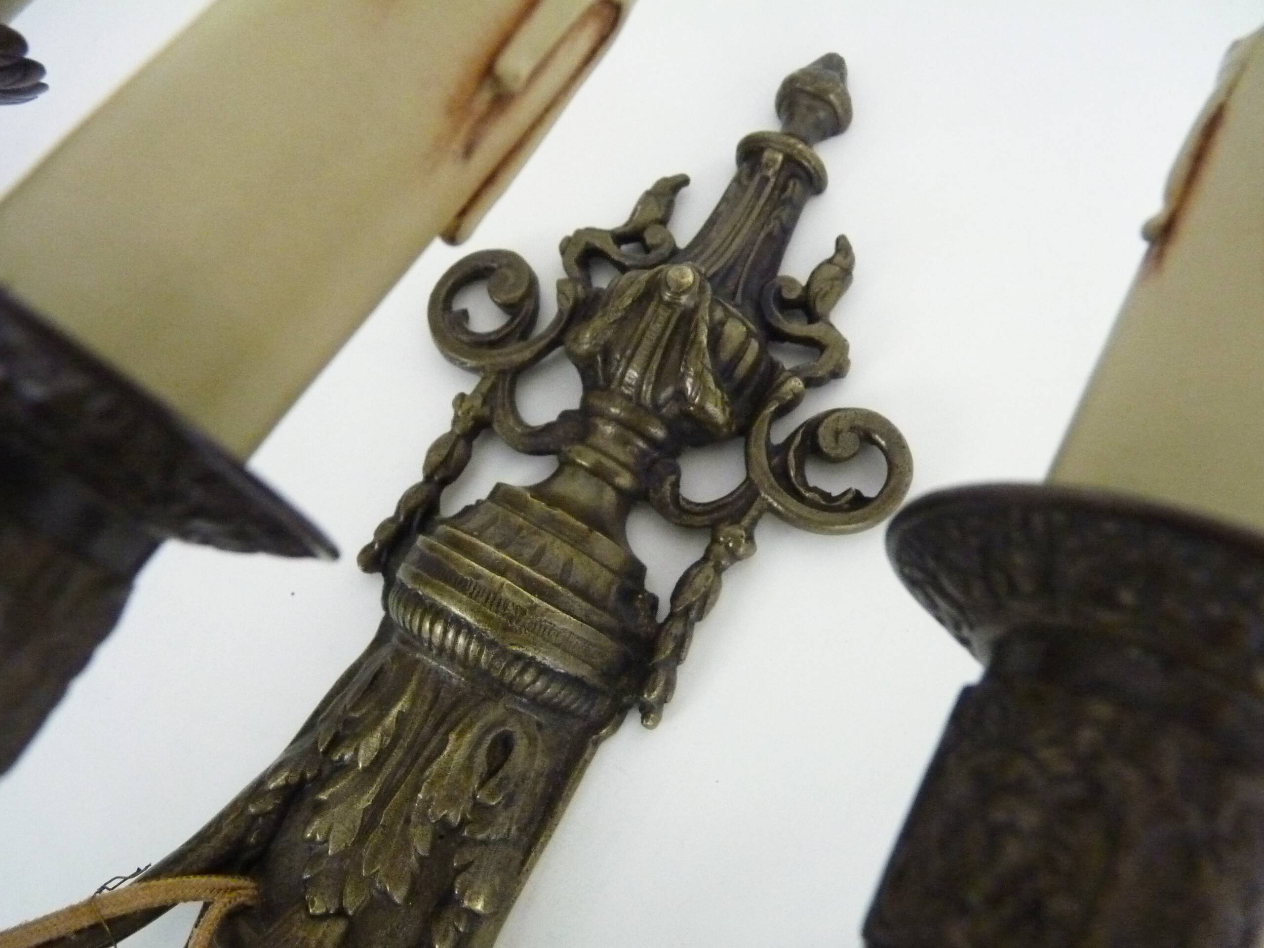 Magnificent Pair of Bronze Sconces with Louis XV Style Fire Pots. 1930s