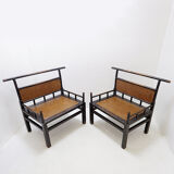 Pair of "meditation" chairs in lacquered wood and rattan - Japan, early 20th century