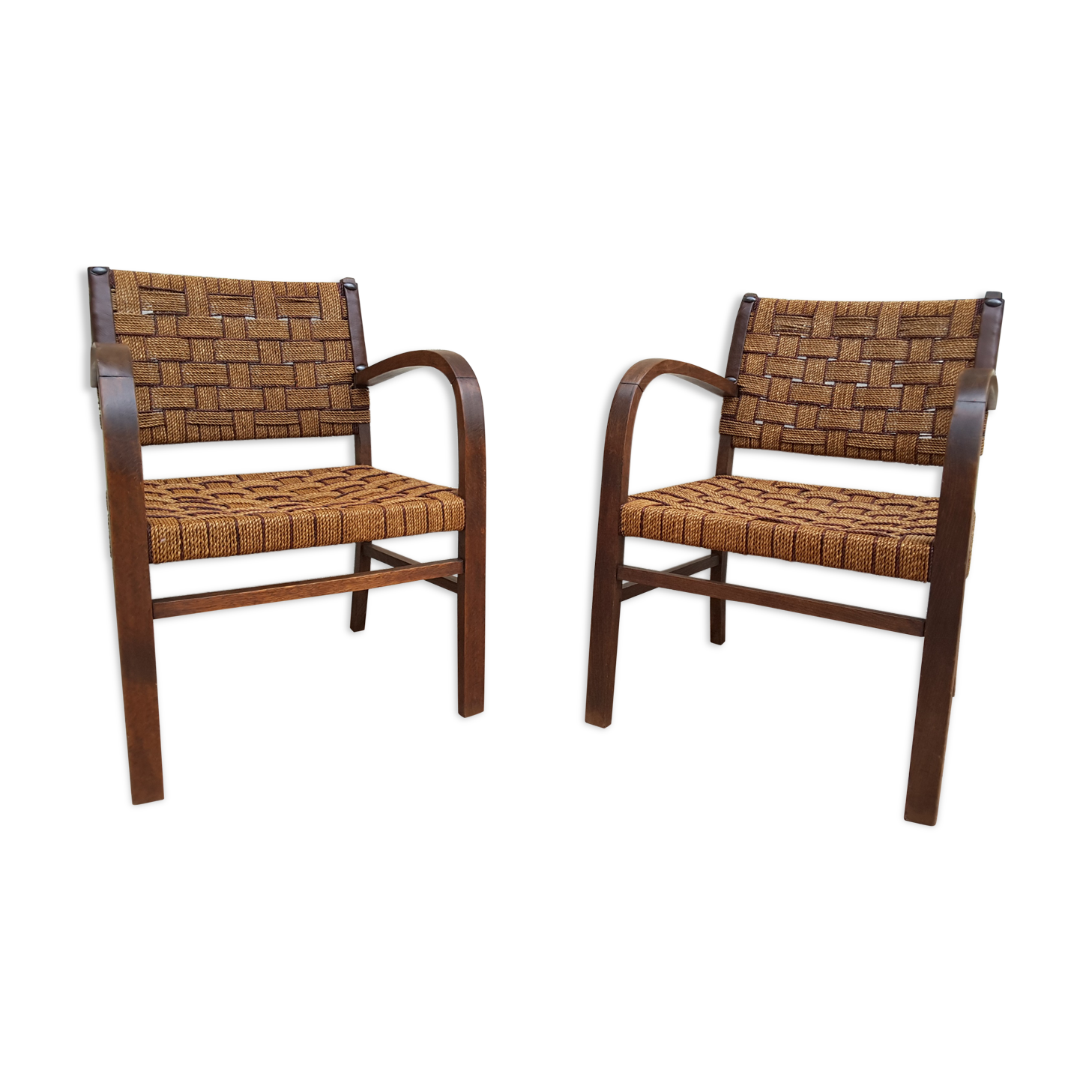 Paire de fauteuils bridge bois et corde