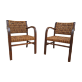 Pair of bridge wood and rope armchairs