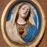 Cadre vintage de la Vierge en plâtre, tableau religieux ancien