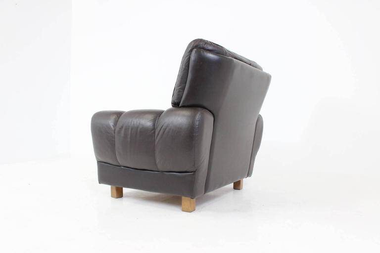 Czech Brown Leather Armchair from Vyber, 1970s