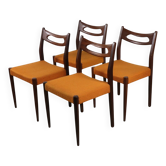 Set of 4 vintage teak and orange wool chairs – 1960s