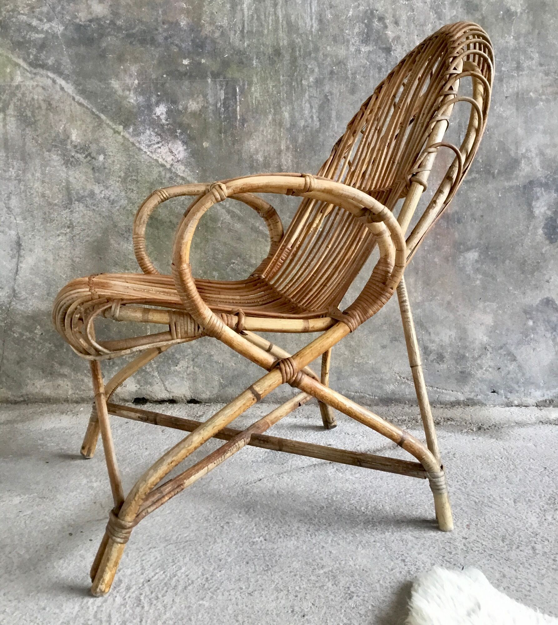 Rattan armchair with armrests - vintage 1960
