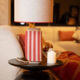 Linen and red stoneware lamp