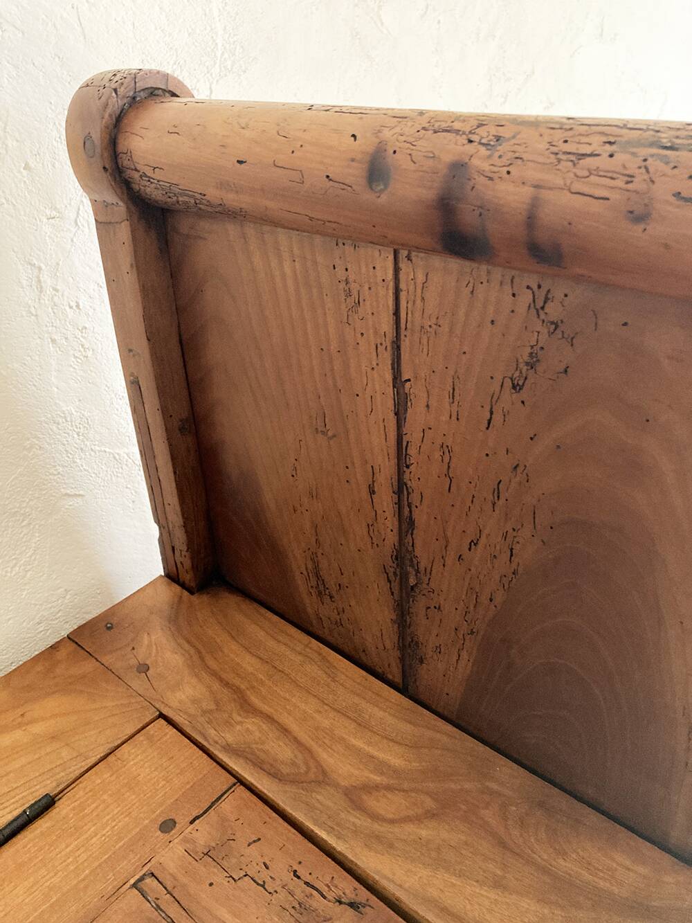 Old solid wood roller chest bench