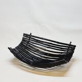 Large Vintage Black Bamboo Fruit Basket