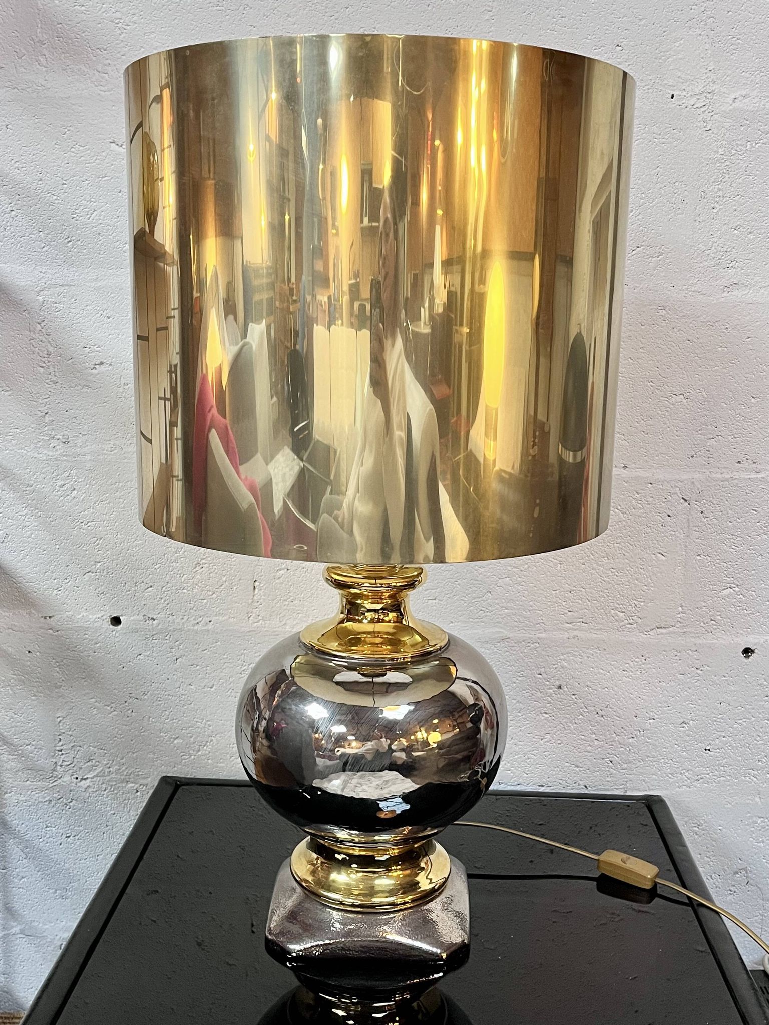 Gilded ceramic lamp, Italy, 1970