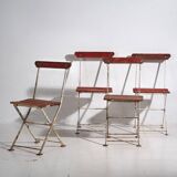 Anciennes chaises de jardin pliantes rouges (vers 1920). Ensemble de 4 pièces