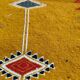 Mustard yellow kilim carpet with multicolored berber patterns