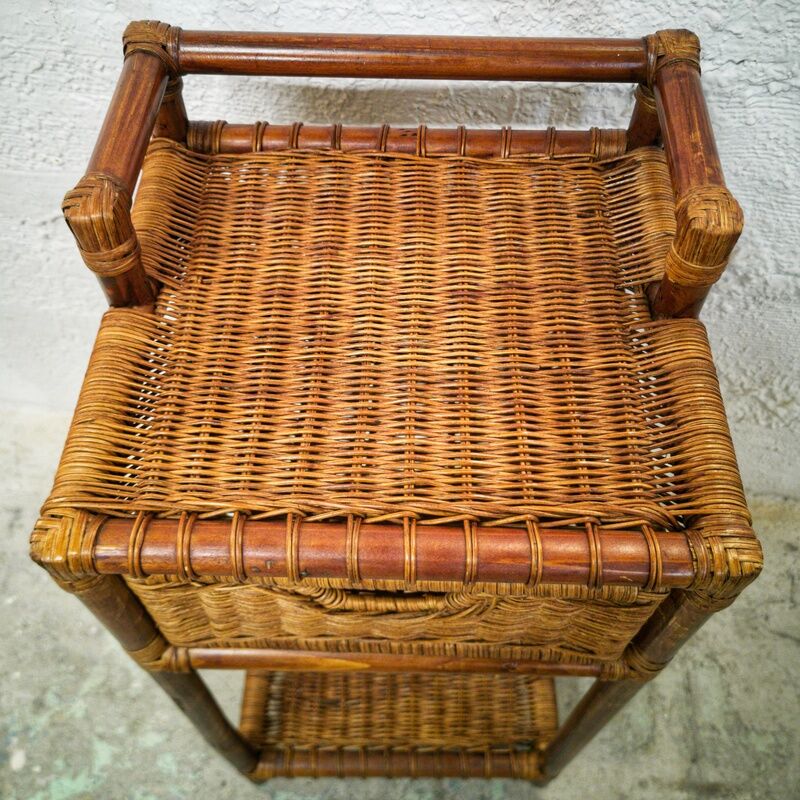Woven wicker bedside table