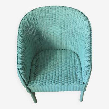 Vintage 1985 green wicker rattan armchair