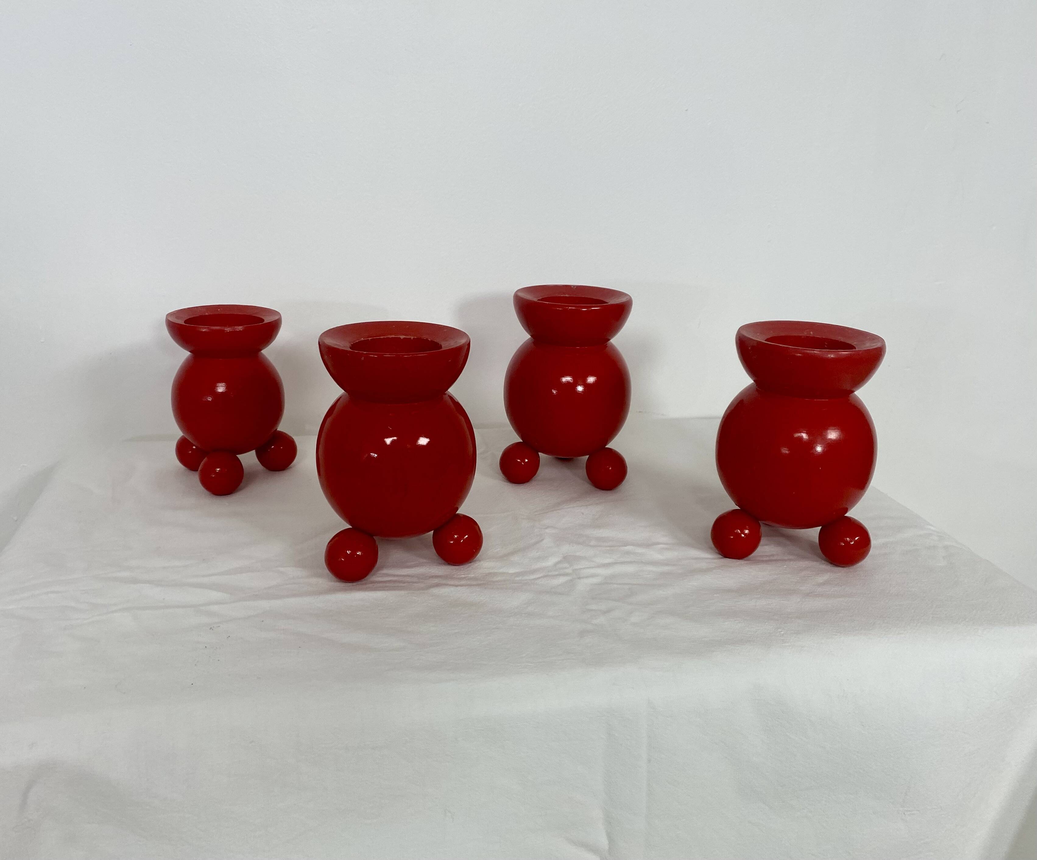 Set of 4 Swedish wooden candlesticks – 1950s