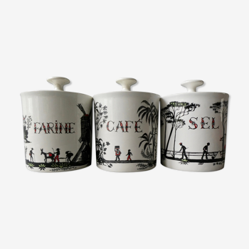 Lot de 3 pots Salins, Lucullus, décor grisaille signé, années 60