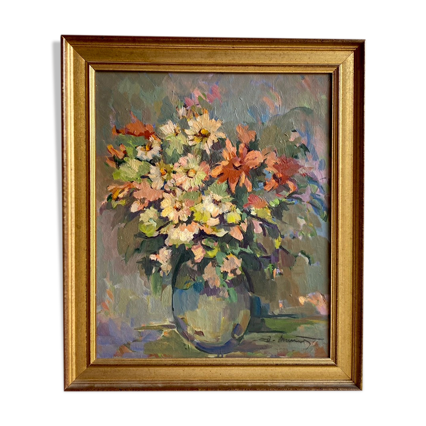 Antique painting, Still life with wild flowers, signed, 20th century