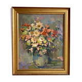 Antique painting, Still life with wild flowers, signed, 20th century