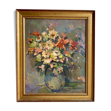Antique painting, Still life with wild flowers, signed, 20th century