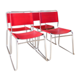 Ensemble de 4 chaises tubulaires en croute de cuir Rouge Italy, Design,1970