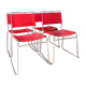 Set of 4 tubular chairs in Red Italy split leather, Design, 1970