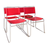 Ensemble de 4 chaises tubulaires en croute de cuir Rouge Italy, Design,1970