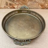 Antique openwork brass serving tray + flower handles vintage kitchen