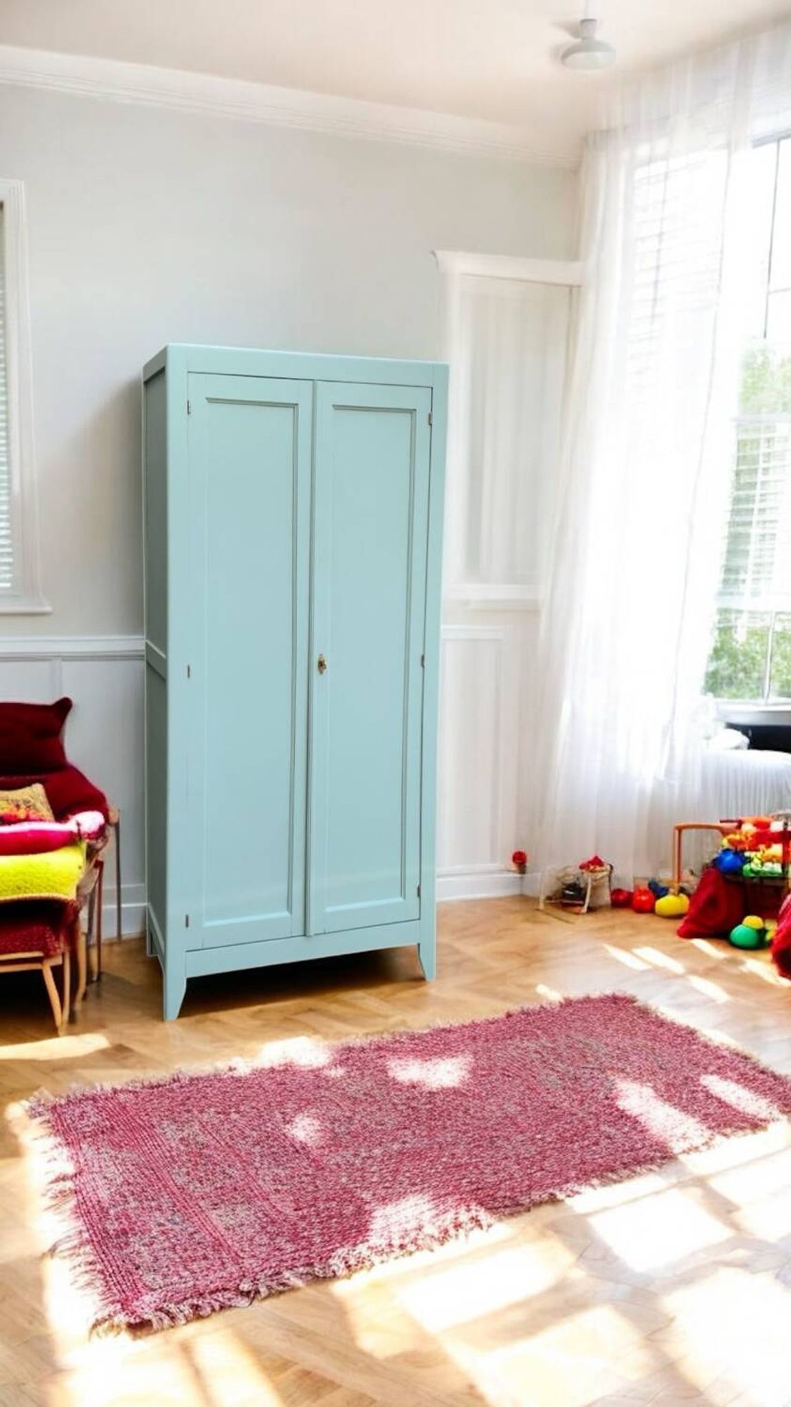 Armoire parisienne vintage bleu vert grisé