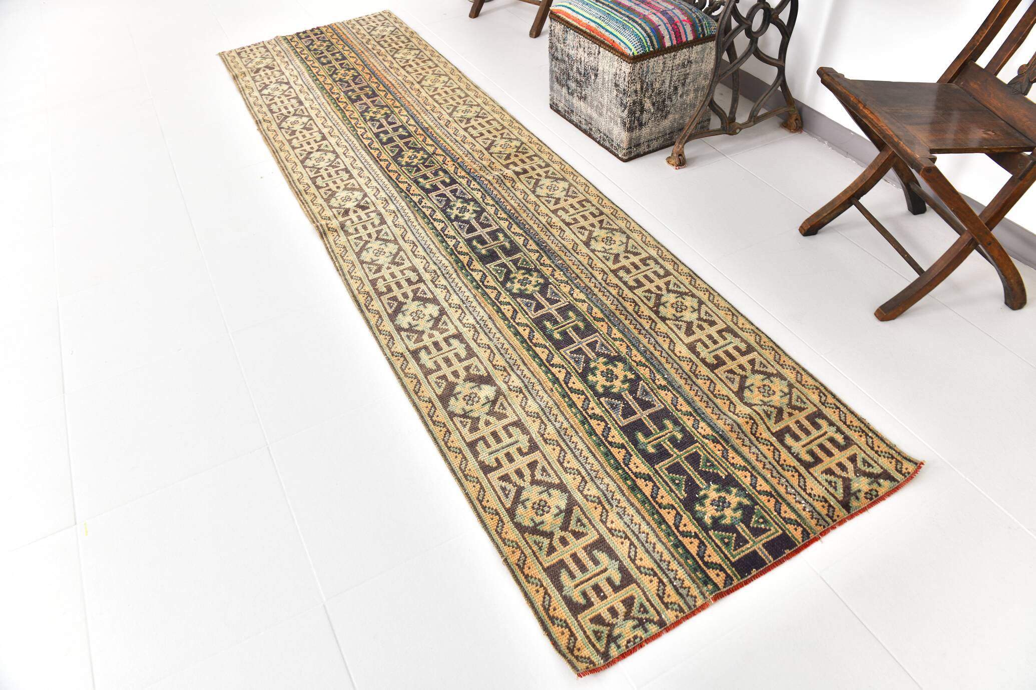 3x10 Rug For Kitchen Navy Blue Turkish Runner Rug, 82x303Cm SKU 24963