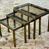 Set of 3 brass nesting tables by Guy Lefevre for Maison Jansen