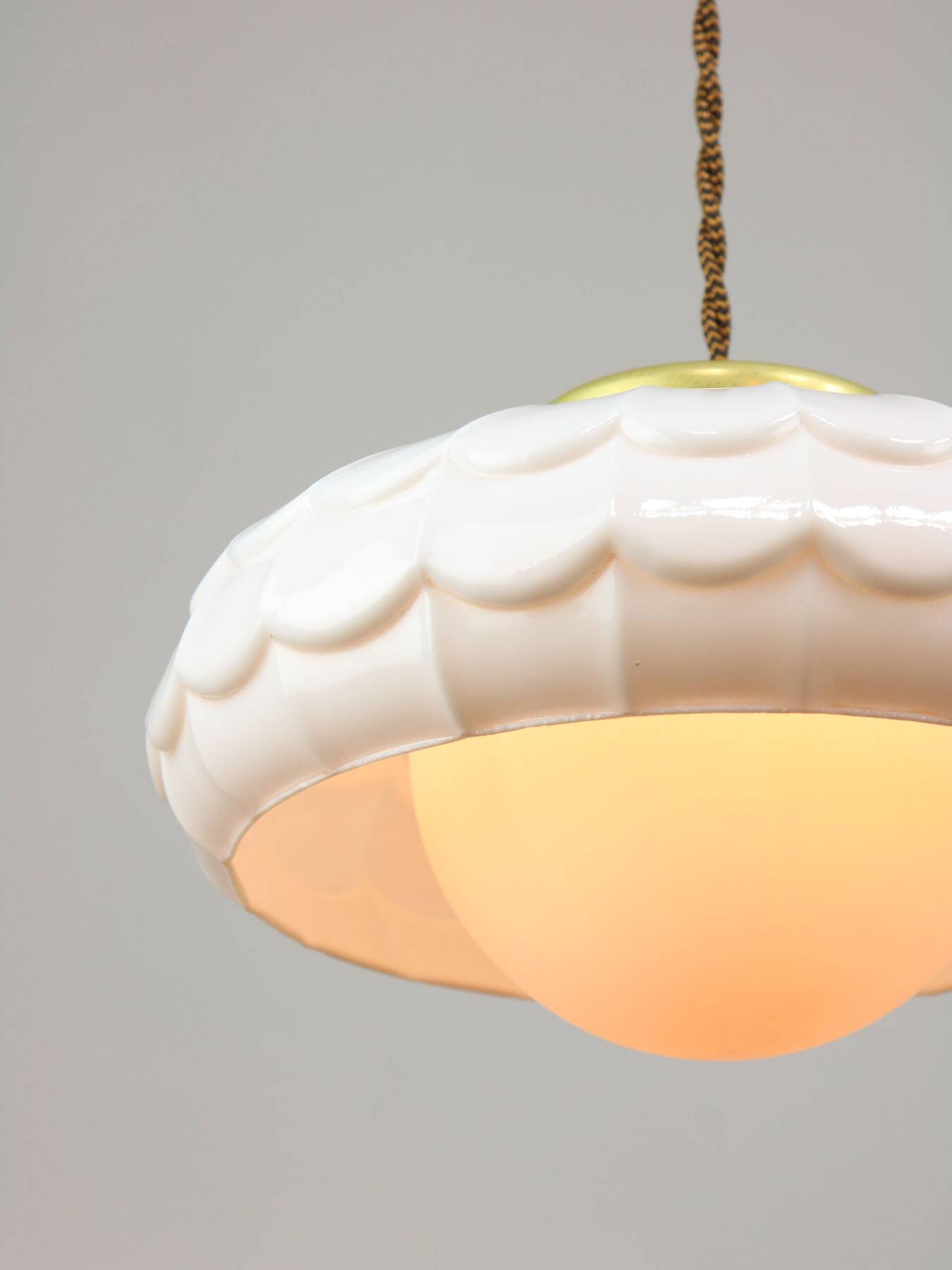 Mid-Century Italian Ceramic & Brass Pendant Lamps, Set of 2