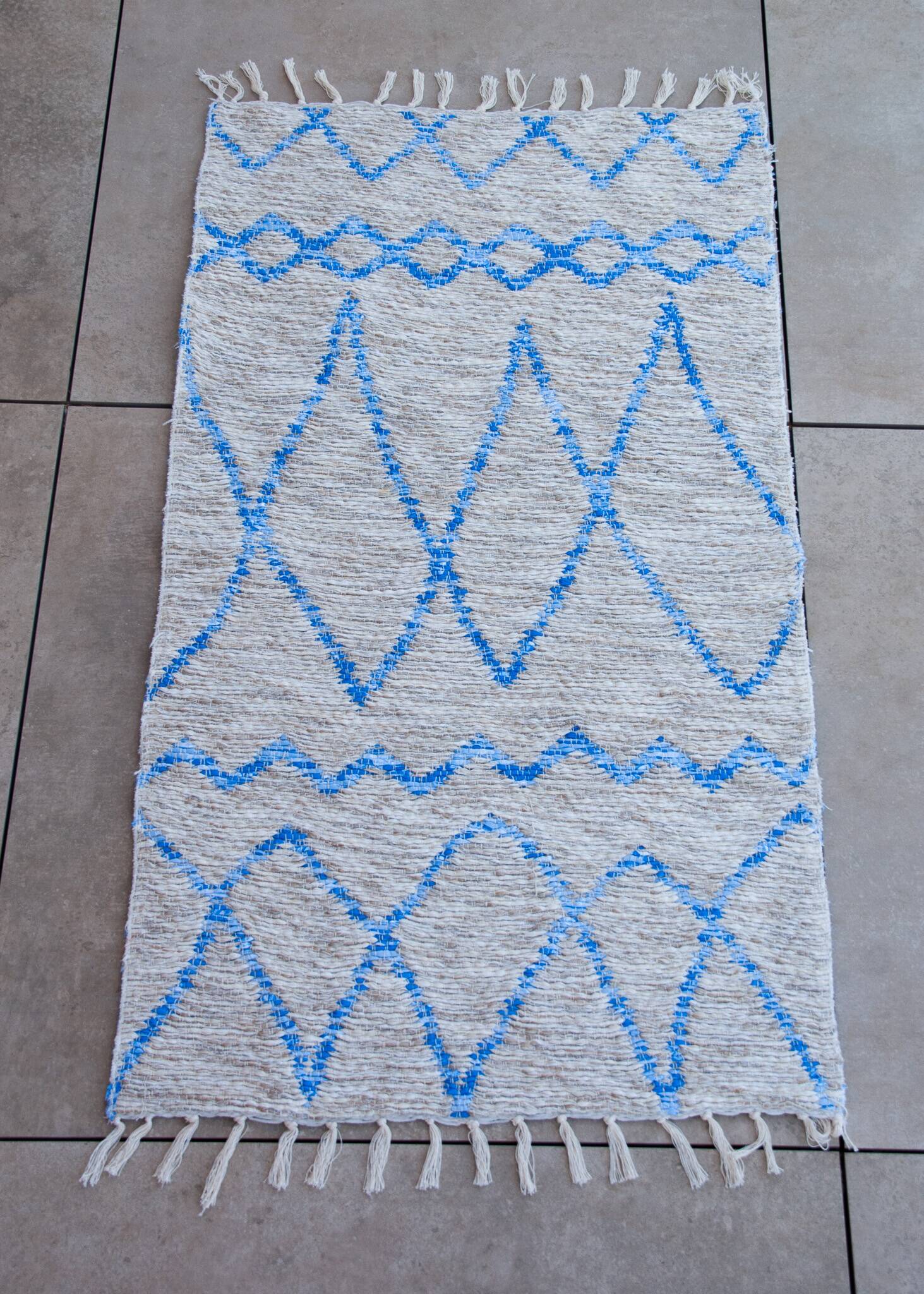 Recycled cotton handmade rug - Reversible - Blue