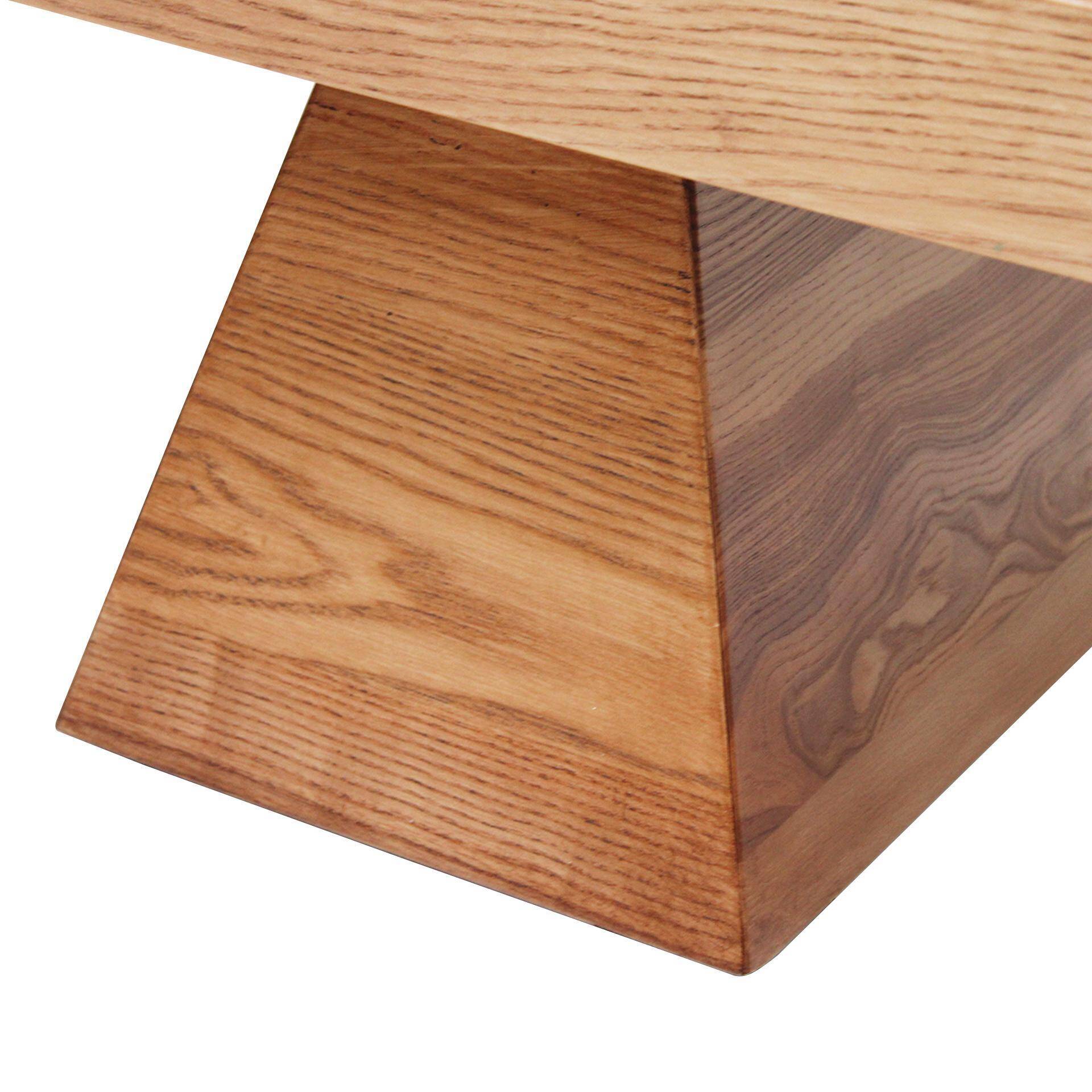 Brutalist Style Bench with Solid Oak Pyramid Bases and Ivory Bouclé Upholstery