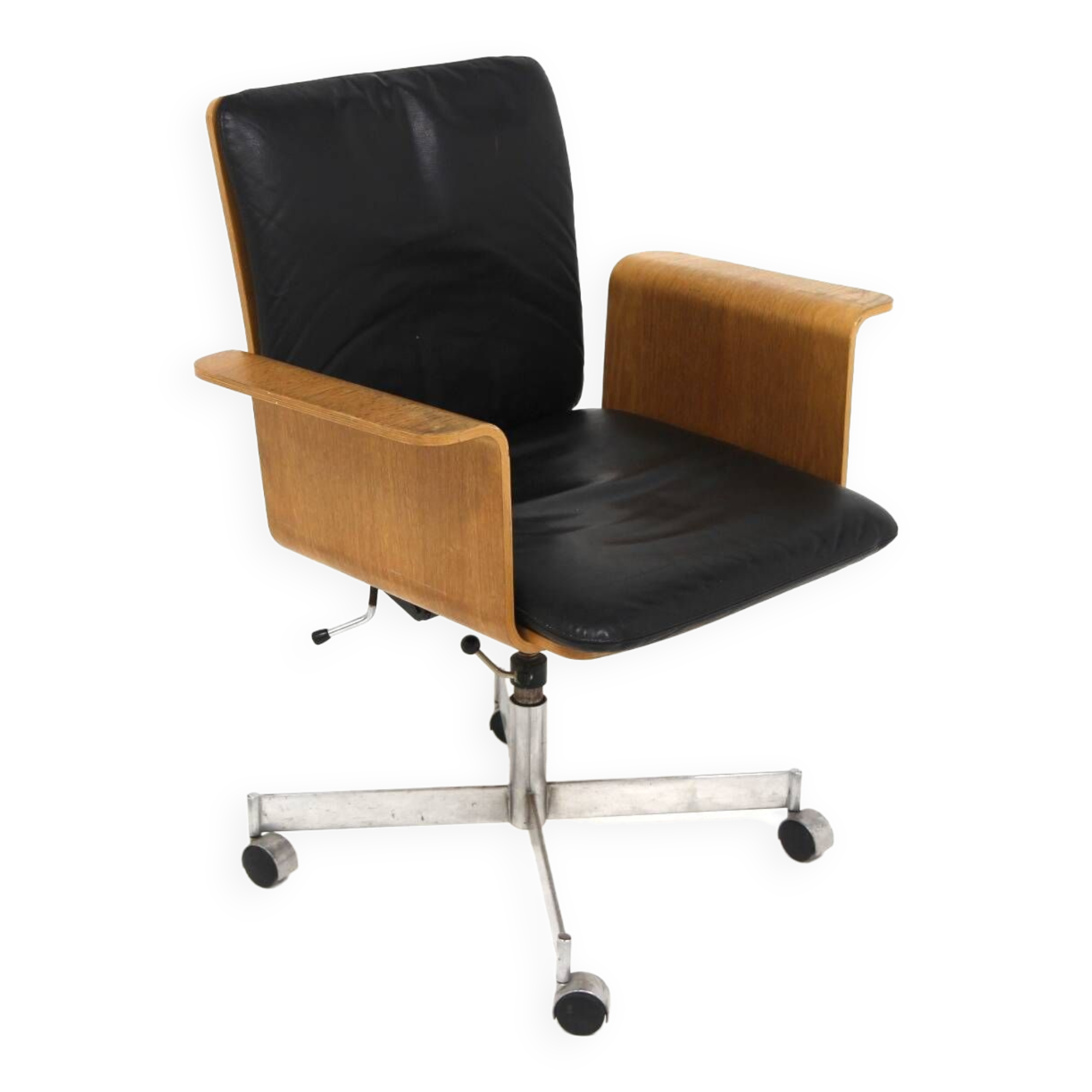 Scandinavian rotating leather armchair, Swivel, Sweden, 1970