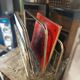 Magazine or vinyl holder in gold metal, 1960s