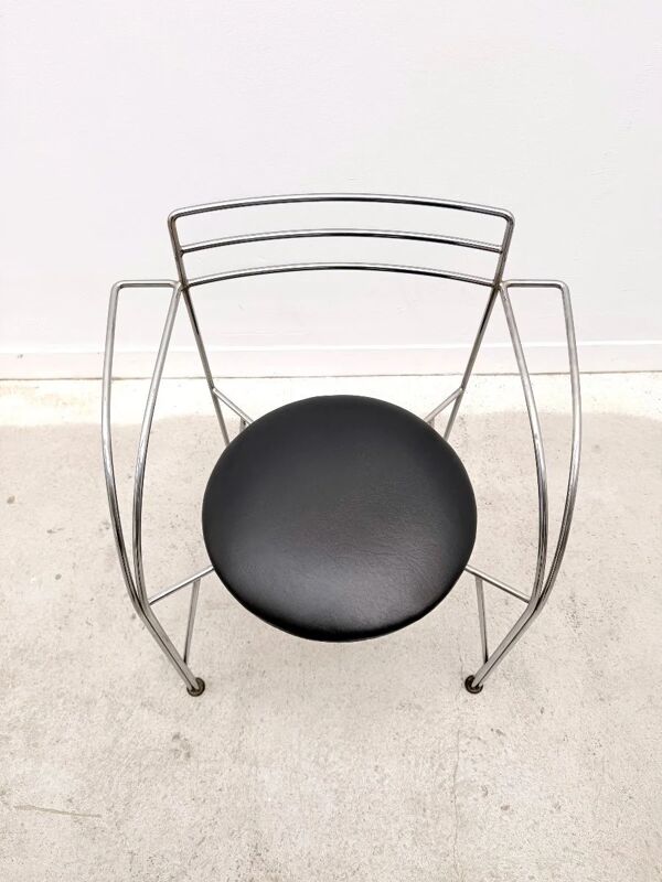 Chaise ''Lune d'argent'' de Pascal Mourgue pour Fermob en chrome et skai, France 1980
